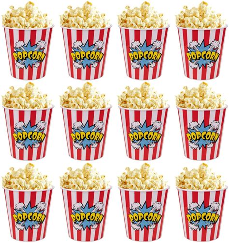 12 Pack Plastic Popcorn Tubs Reusable Popcorn Containers Stackable Buckets With Fun Design