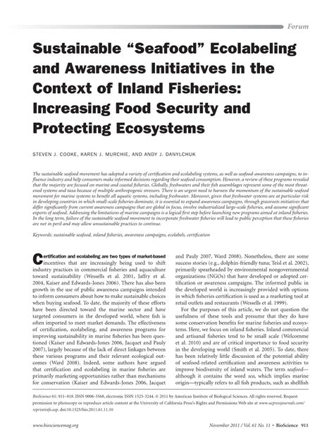 Sustainable Seafood Ecolabeling And Awareness Initiatives In The