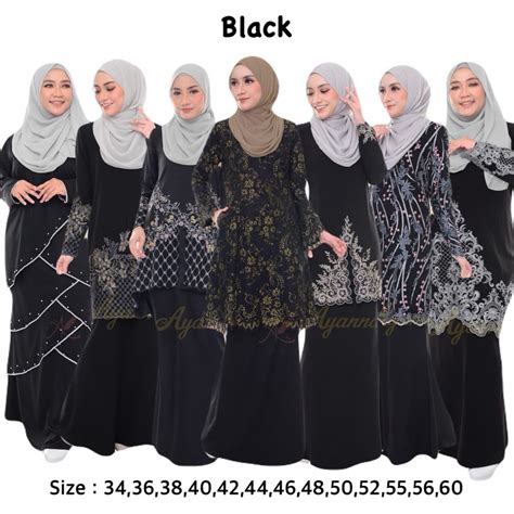 Raya Size Tema Black Hitam Kurung Moden Riau Kebaya