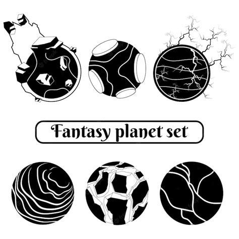 Conjunto De Siluetas De Planetas De Fantasía De Ciencia Ficción Vector Vector Premium