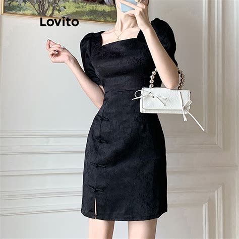 Lovito Elegante Vestido Feminino Liso Z Per O E Fenda Frontal