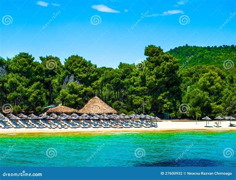 Koukounaries Beach Bay View In Skiathos Stock Photography ...