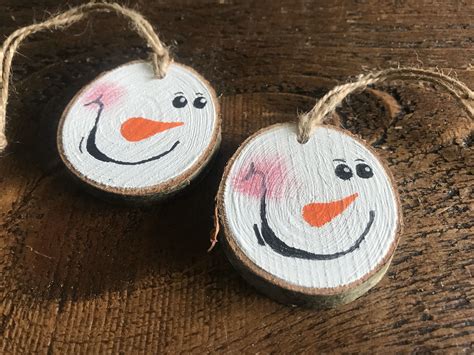 2 Birch Woodslice Hand Painted Snowmen Christmas Hangingtree