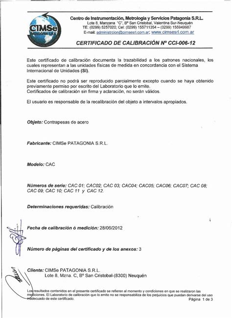 Pdf Certificado De Calibraci N N Cci Certificado De