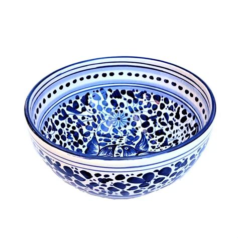 Tall Salad Bowl Majolica Ceramic Deruta Blue Arabesque