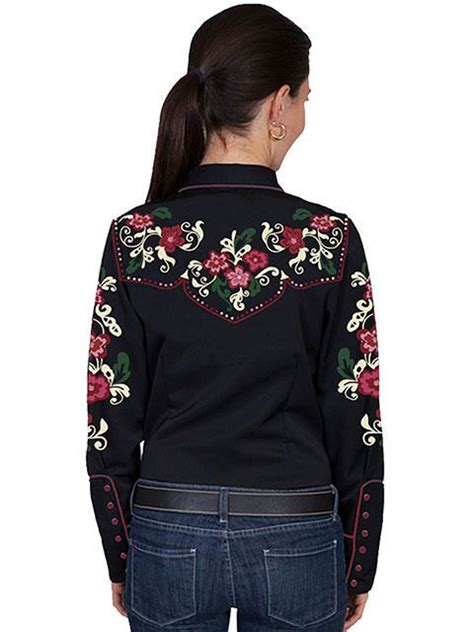 New Scully Women’s Rayon Blend Floral Embroidered Pearl Snap Western Shirt Western Wear Women