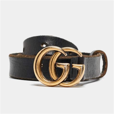 Gucci Black Leather Double G Buckle Slim Belt Cm Gucci The Luxury