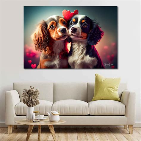 Romantic Cute Dogs Canvas Painting For Bedroom | Canvas Art | 3D Paintings