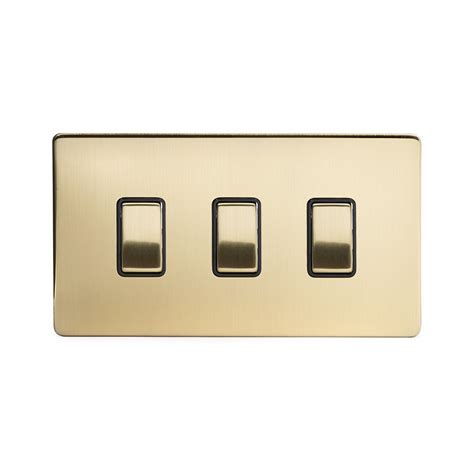 Soho Lighting Brushed Brass 3 Gang Switch With 1 Intermediate 2 X 2 Way Swich With 1