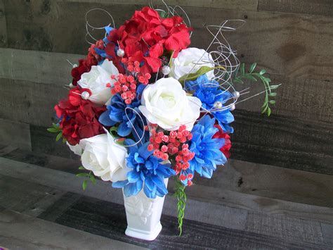 Red White And Blue Floral Centerpiece Red Geranium Floral Centerpiece