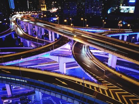 Premium Photo High Angle View Of Light Trails On Bridge