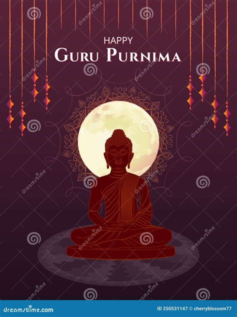 Happy Guru Purnima Gautama Buddha Moon Silhouette Mandala Ornate