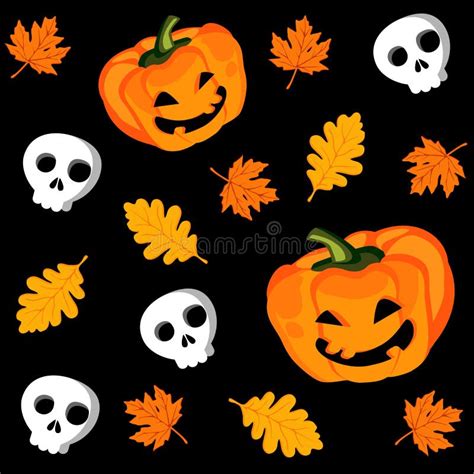 Modello Senza Cuciture Di Halloween Con La Zucca Le Foglie E La