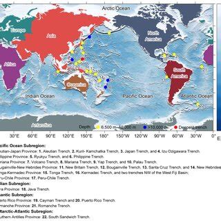 Hadal sub-regions, provinces, and trenches classified by UNESCO (2009 ...