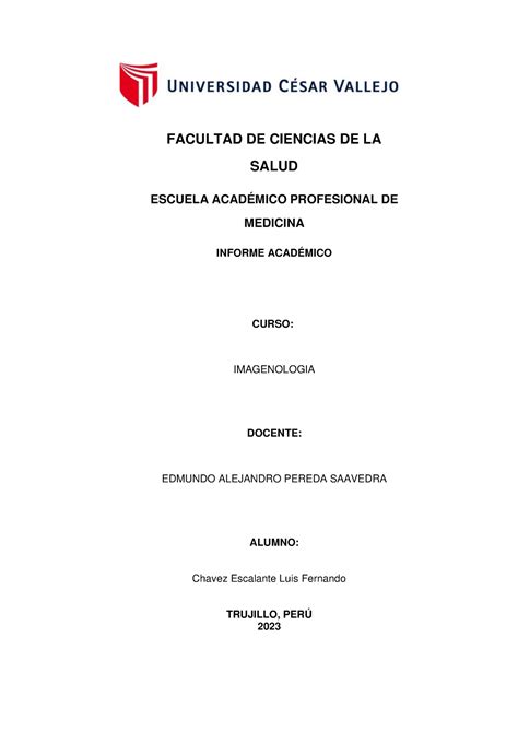 Informe semana 9 Imagenología FACULTAD DE CIENCIAS DE LA SALUD