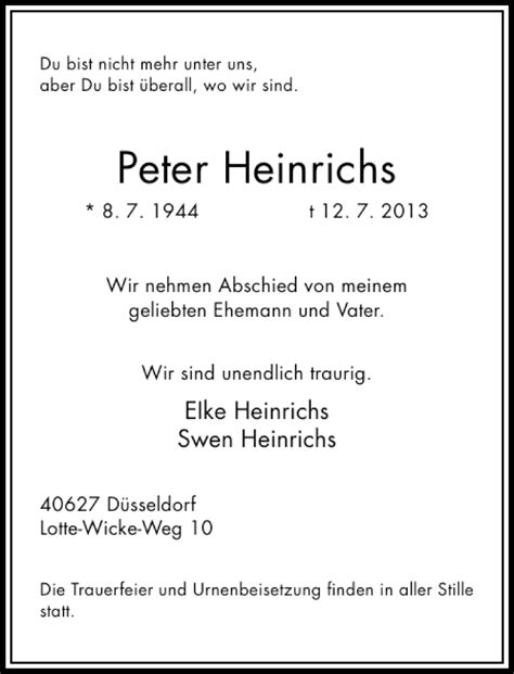 Alle Traueranzeigen für Peter Heinrichs trauer rp online de