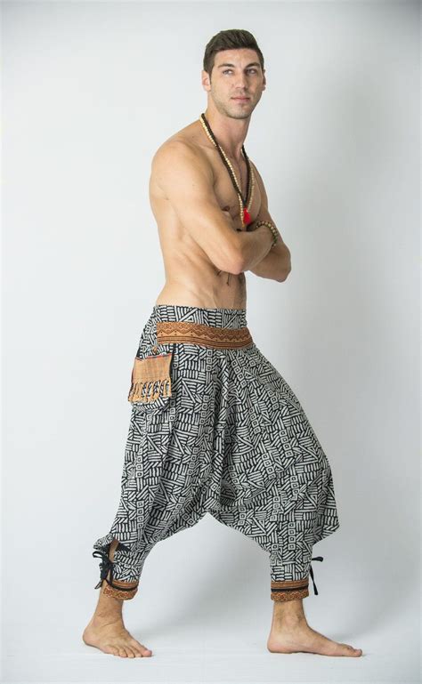 Woven Prints Thai Hill Tribe Fabric Men S Harem Pants With Ankle Straps