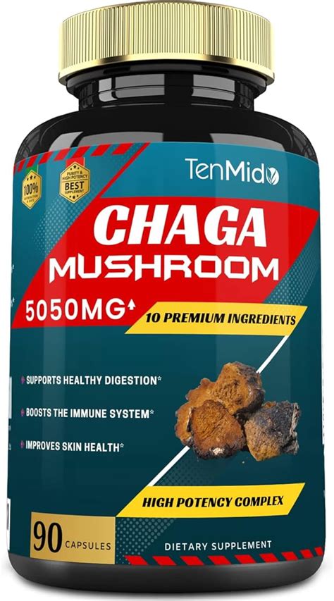 Chaga Mushroom Extract Capsules Equivalent To 5050mg And Lions Mane