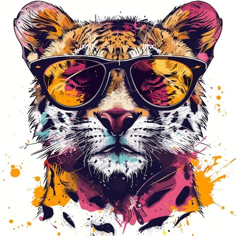 Cabeza De Leopardo Con Gafas De Sol Y Manchas Coloridas Ilustraci N