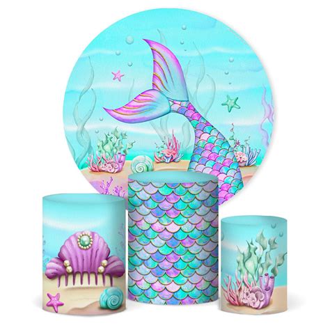 Kit Painel Redondo Capas Cilindro Sereia Em Tecido Pistache Decor