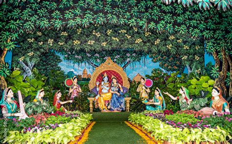 Colorful Life Size Idols Of Krishna Radha Gopis Sitting At Prem