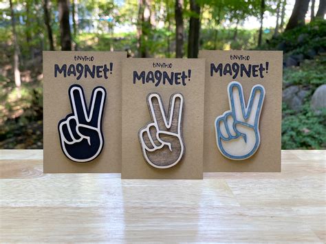 Peace Sign Hand Magnet Laser Cut Wood Peace Sign Magnet Etsy