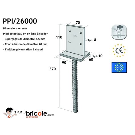 Pied de poteau en ame à sceller PPI 26000 SIMPSON Manubricole