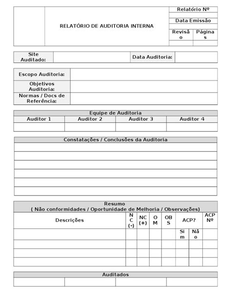 RelatÓrio De Auditoria Interna Modelo