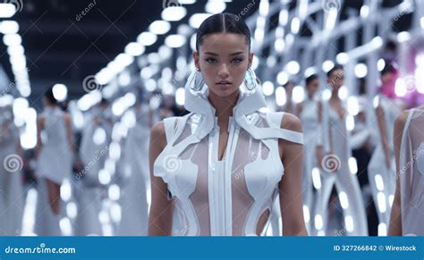 Futuristic Fashion Show with Models Wearing High-tech White Outfits ...