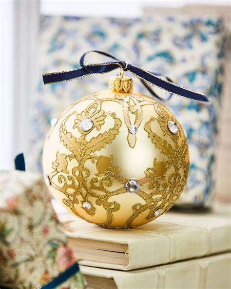 Gold Matte Glass Ball Christmas Ornament With Gold Deco