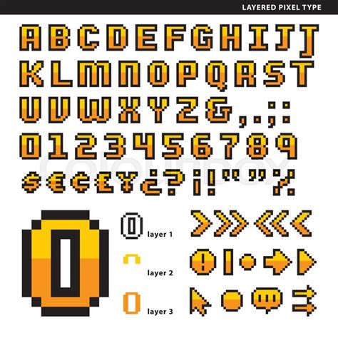 Layered Pixel Alphabet With Symbols Stock Vector Colourbox