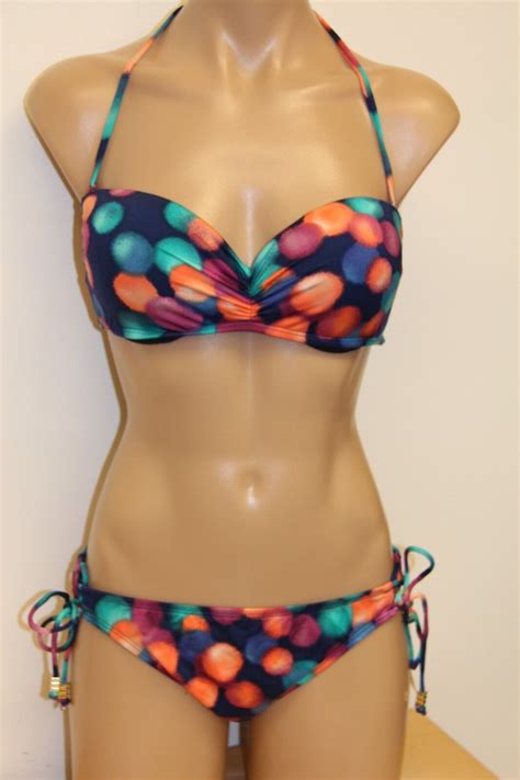 NWT Bar III Swimsuit Bikini 2pc Set Size L Bandeau Multi Underwire EBay