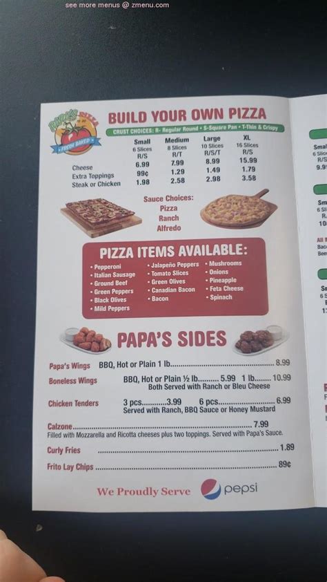 Online Menu Of Papa S Pizza To Go Restaurant Pembroke Georgia 31321