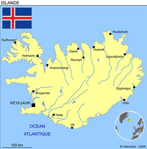 Carte géographique et touristique de l Islande Reykjavik Géographie