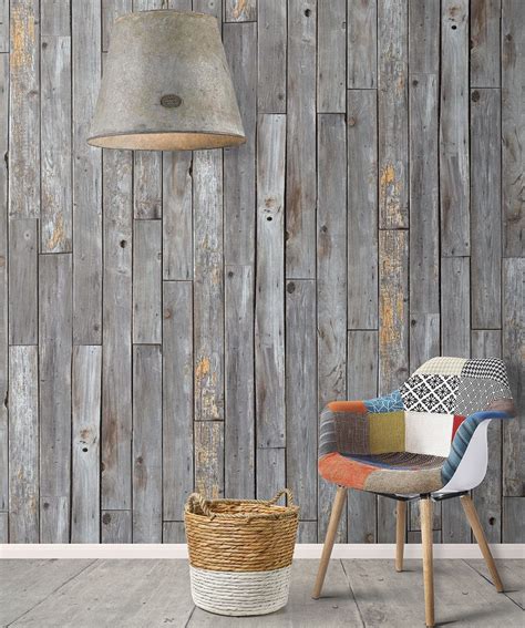 Rustic Wood Panels Wallpaper • Gray Wood Effect • Milton & King