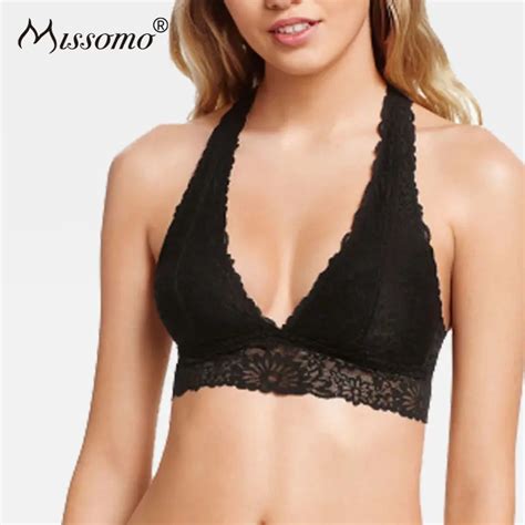 Missomo Woman Solid Black Bra Sexy Lace Floral Bralette Wire Free