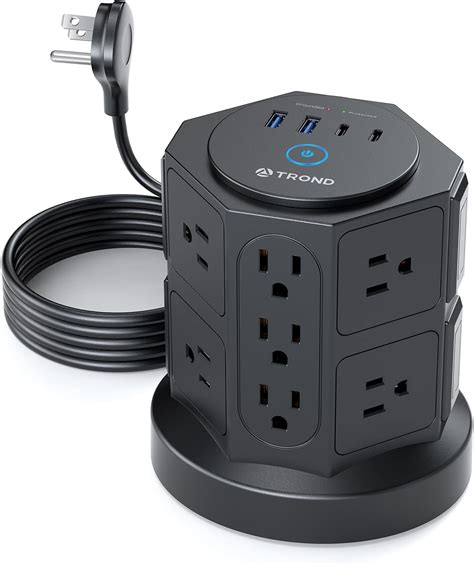 TROND Tower Power Bar Surge Protector With USB C 14 Widely Spaced