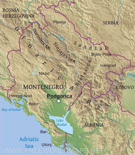 Montenegro Physical Map