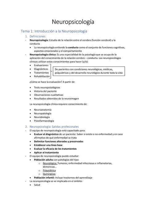 Neuropsico Introducción a la neuropsicología Neuropsicología Tema