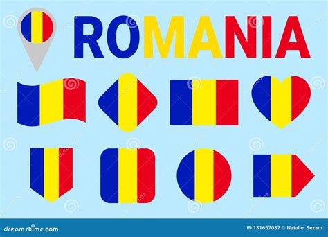 Collection Of Romanian National Flags Isolated In Official Colors And