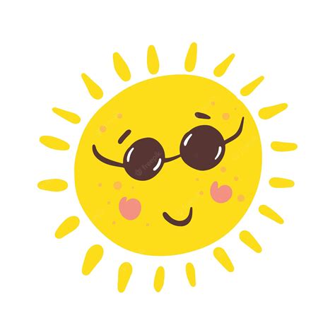 Óculos De Sol Amarelo Dos Desenhos Animados Cara Feliz Vector Doodle