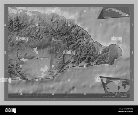 Guantanamo Province Of Cuba Grayscale Elevation Map With Lakes And