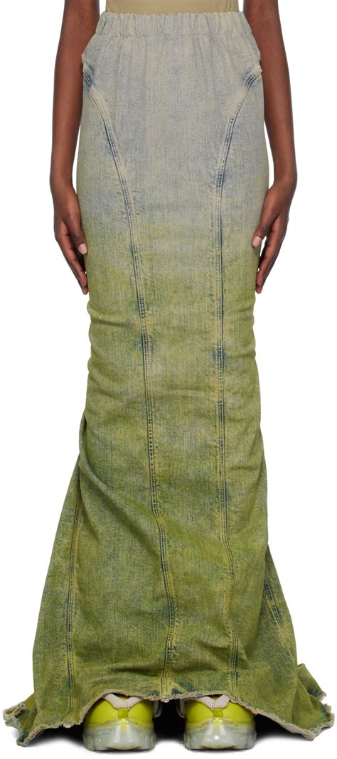 Rick Owens Moncler Rick Owens Taupe Green Al Denim Maxi Skirt SSENSE