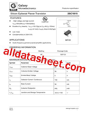 2SC1815 数据表 PDF Galaxy Semi Conductor Holdings Limited