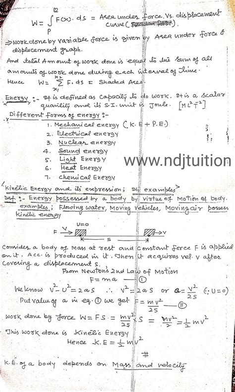 Work Energy And Power Handwritten Notes For Class 11th Work Energy And Power Energy Work