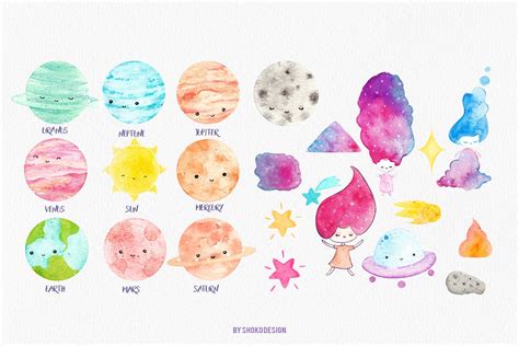 Cute Sweet Planets Solar System Space Illustrations Cliparts 289405