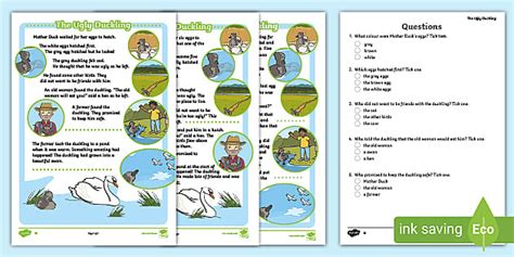 Ks1 The Ugly Duckling Differentiated Reading Comprehension Activity