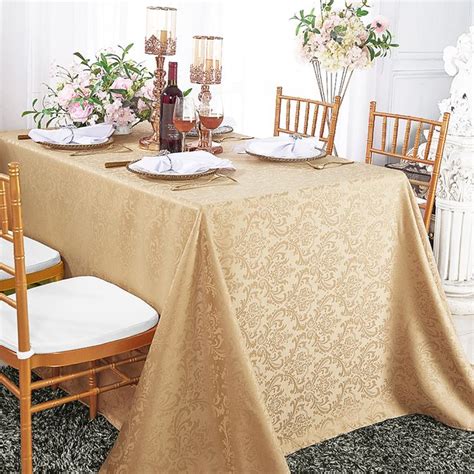 Champagne Rectangle Banquet Jacquard Damask Tablecloths