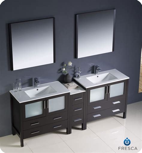 84 Espresso Modern Double Sink Bathroom Vanity With Faucet And Linen