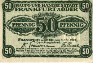 Banknote Pfennig German Notgeld Frankfurt A Oder Gra F B Tie